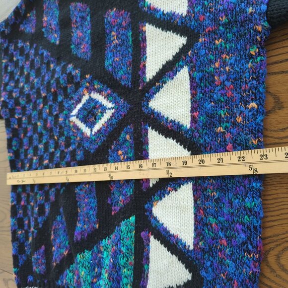 Vintage 80s Concrete Black Blue Sweater L / XL Geometric Abstract Knit Acrylic - Picture 8 of 14